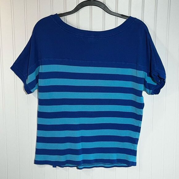 LRL Ralph Lauren Jeans Co Shirt Women Large Blue Strip Short Sleeve Pullover - Picture 5 of 9